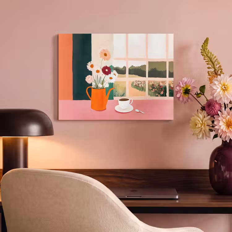 Akoestisch schilderij - Bloemen - Koffie - Raam — 4