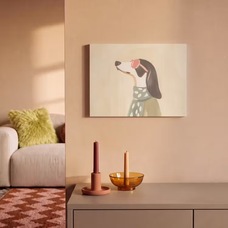 Akoestisch schilderij - Hond - Zonnebril - Sjaal — 2
