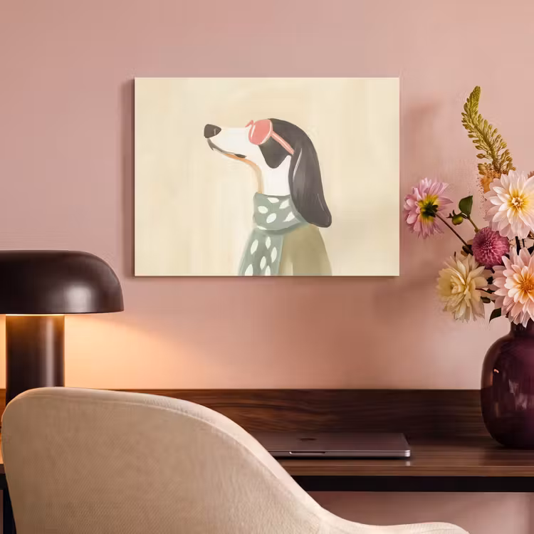 Akoestisch schilderij - Hond - Zonnebril - Sjaal — 4