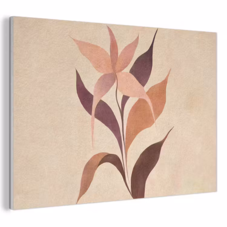 Akoestisch schilderij - Minimalistisch - Bloem - Bladeren - Beige — 1