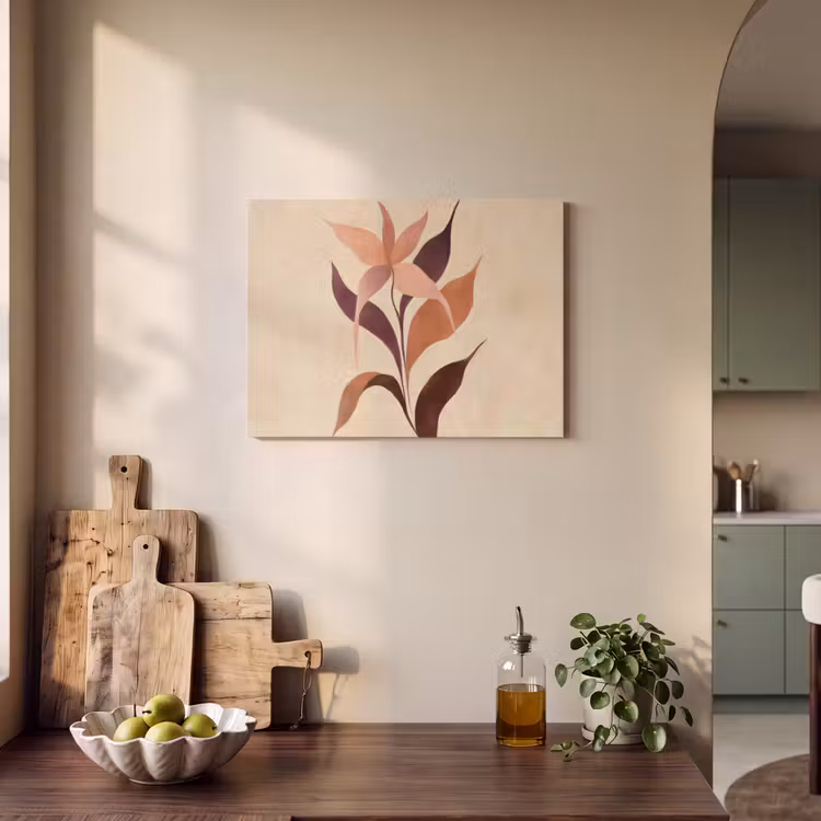 Akoestisch schilderij - Minimalistisch - Bloem - Bladeren - Beige — 3