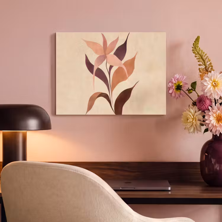 Akoestisch schilderij - Minimalistisch - Bloem - Bladeren - Beige — 4