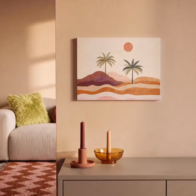 Akoestisch schilderij - Palmbomen - Abstract - Zon - Heuvels — 2