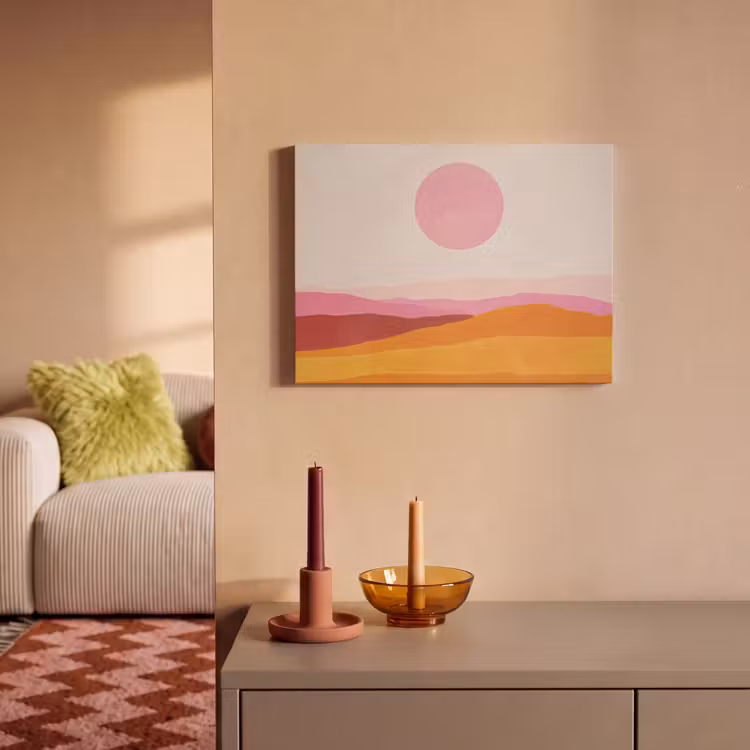 Akoestisch schilderij - Heuvels - Oranje - Zon - Abstract — 2