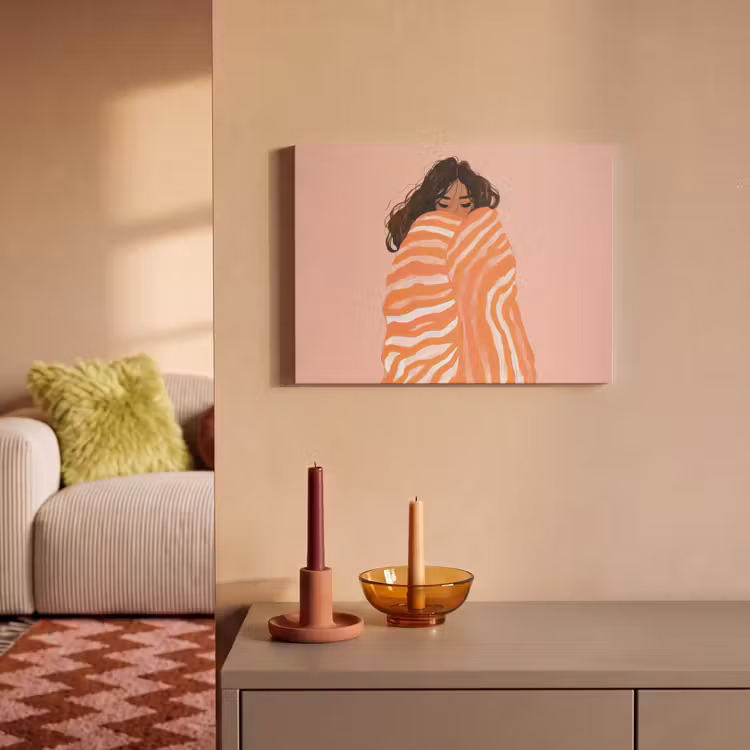 Akoestisch schilderij - Meisje - Deken - Gestreept - Oranje — 2