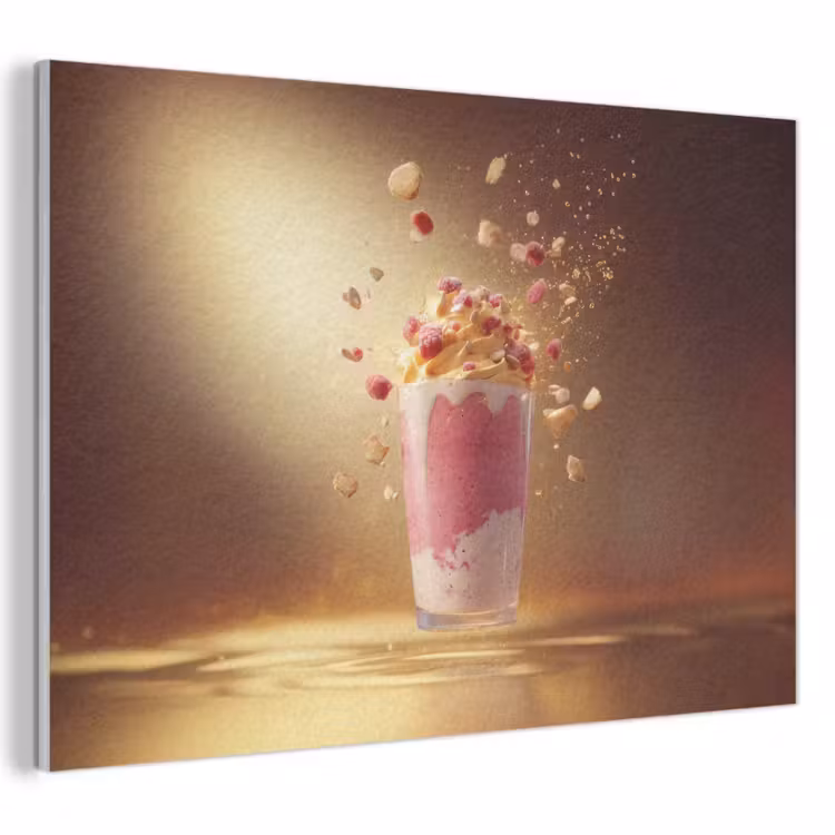 Akoestisch schilderij - Framboos - Smoothie - Drinken - Roze — 1