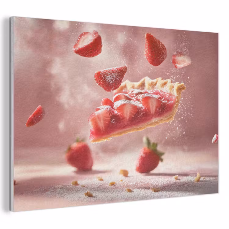 Akoestisch schilderij - Aardbei - Taart- Eten - Roze — 1
