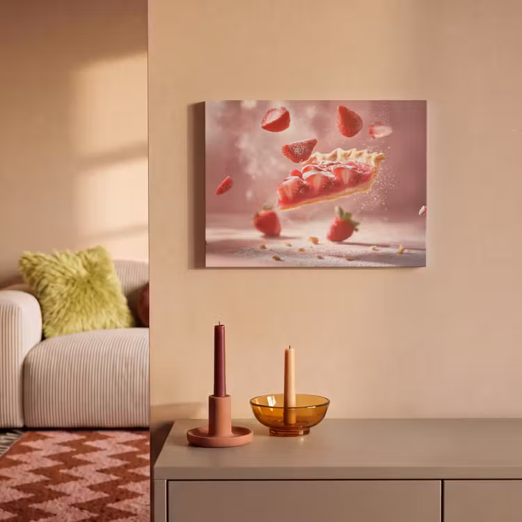 Akoestisch schilderij - Aardbei - Taart- Eten - Roze — 2