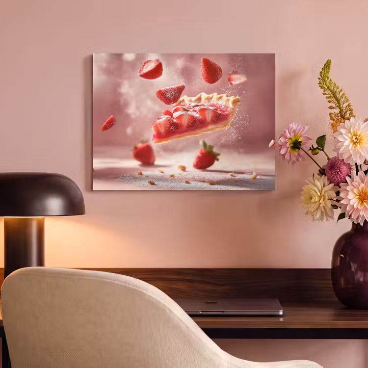 Akoestisch schilderij - Aardbei - Taart- Eten - Roze — 4