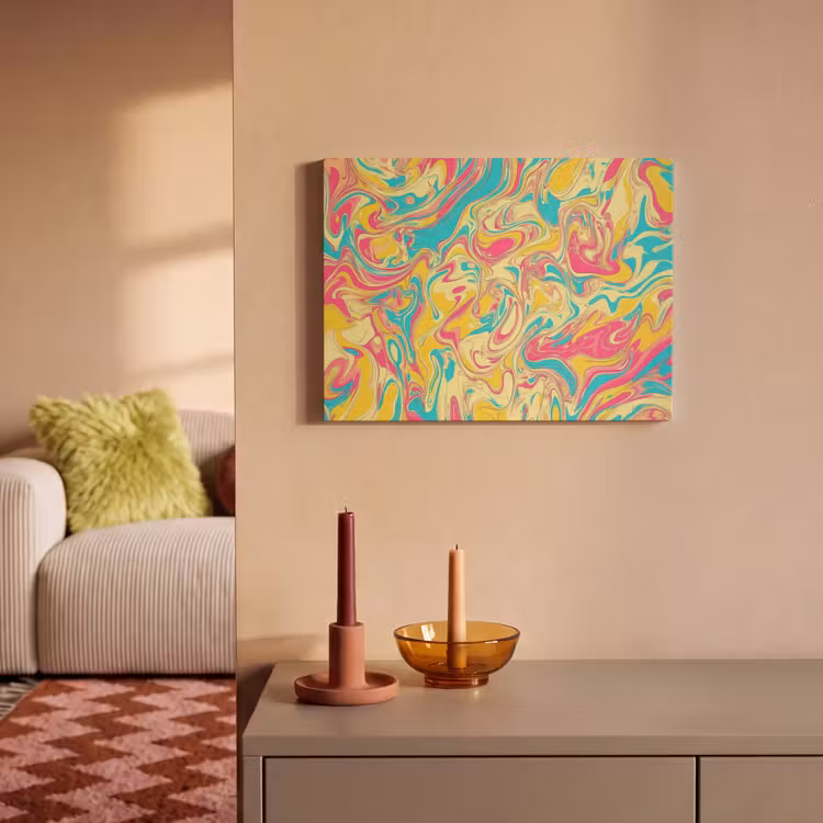Akoestisch schilderij - Geel - Roze - Blauw - Retro — 2