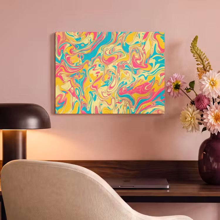 Akoestisch schilderij - Geel - Roze - Blauw - Retro — 4