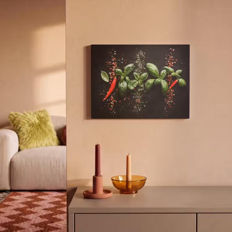 Akoestisch schilderij - Chilipepers - Basilicum - Blaadjes - Rood — 2