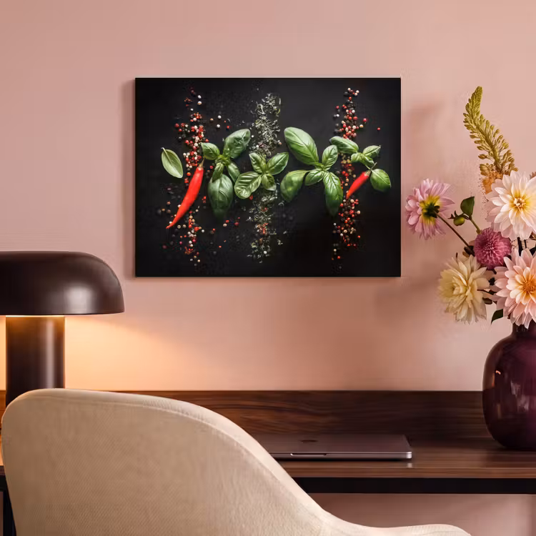 Akoestisch schilderij - Chilipepers - Basilicum - Blaadjes - Rood — 4