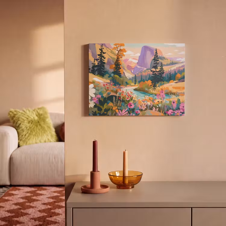 Akoestisch schilderij - Rivier - Vallei vol bloemen - Levendig — 2