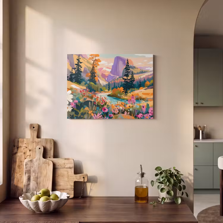 Akoestisch schilderij - Rivier - Vallei vol bloemen - Levendig — 3