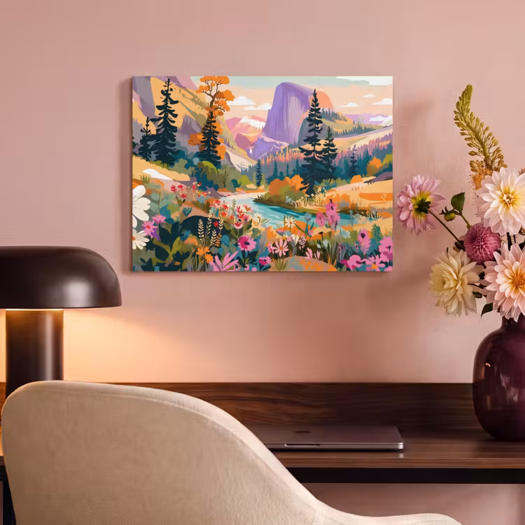 Akoestisch schilderij - Rivier - Vallei vol bloemen - Levendig — 4