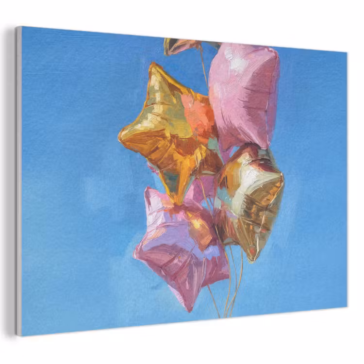Akoestisch schilderij - Ballonnen - Goud - Stervorm - Roze — 1