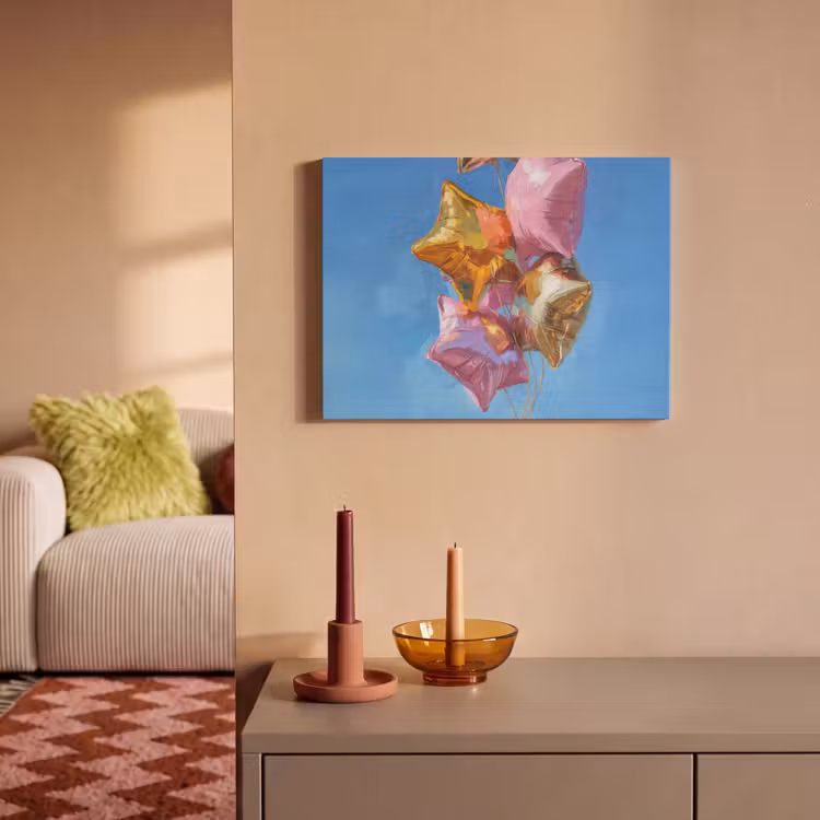 Akoestisch schilderij - Ballonnen - Goud - Stervorm - Roze — 2