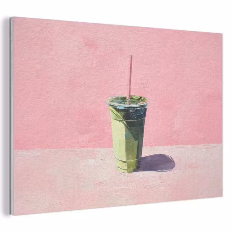 Akoestisch schilderij - Beker - Rietje - Minimalistisch - Groen — 1