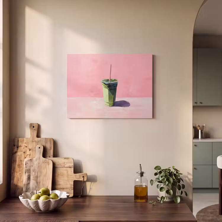 Akoestisch schilderij - Beker - Rietje - Minimalistisch - Groen — 3