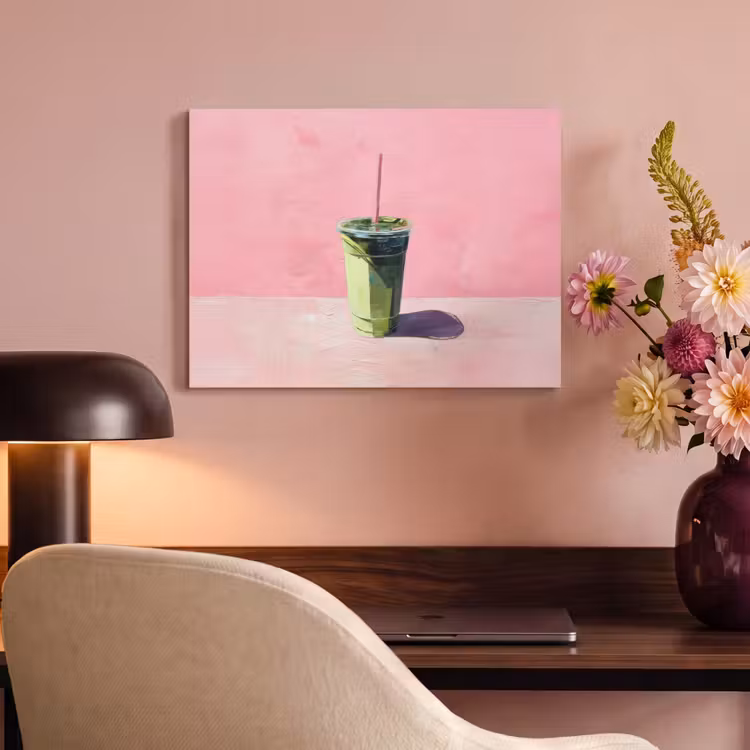 Akoestisch schilderij - Beker - Rietje - Minimalistisch - Groen — 4