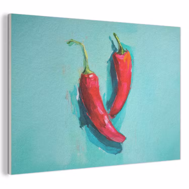 Akoestisch schilderij - Chilipepers - Geverfd - Rood — 1