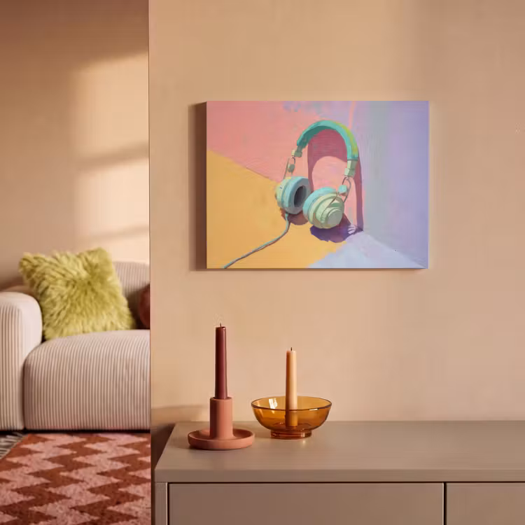 Akoestisch schilderij - Koptelefoon - Mintgroen - Draad — 2
