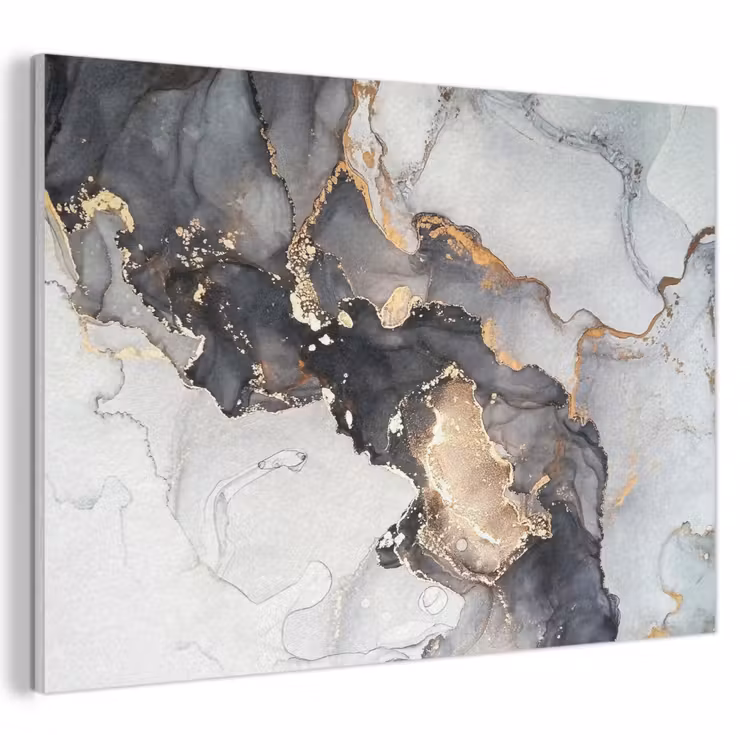 Akoestisch schilderij - Marmer - Goud - Abstract - Zwart Wit - Luxe — 1