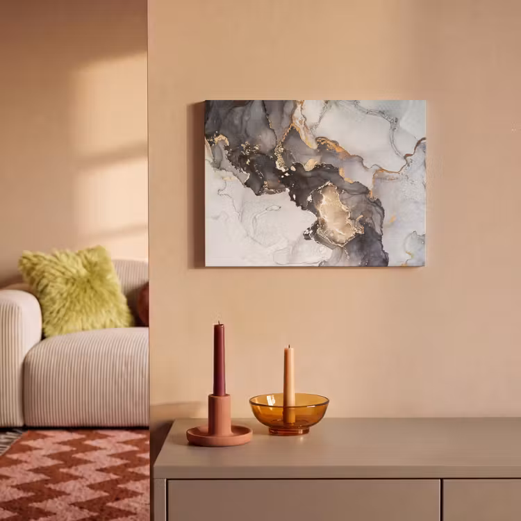 Akoestisch schilderij - Marmer - Goud - Abstract - Zwart Wit - Luxe — 2