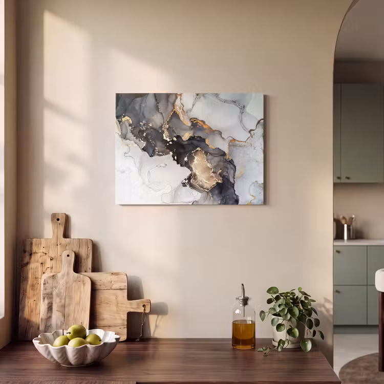 Akoestisch schilderij - Marmer - Goud - Abstract - Zwart Wit - Luxe — 3