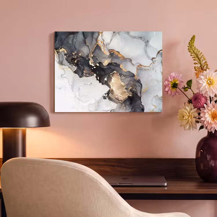 Akoestisch schilderij - Marmer - Goud - Abstract - Zwart Wit - Luxe — 4