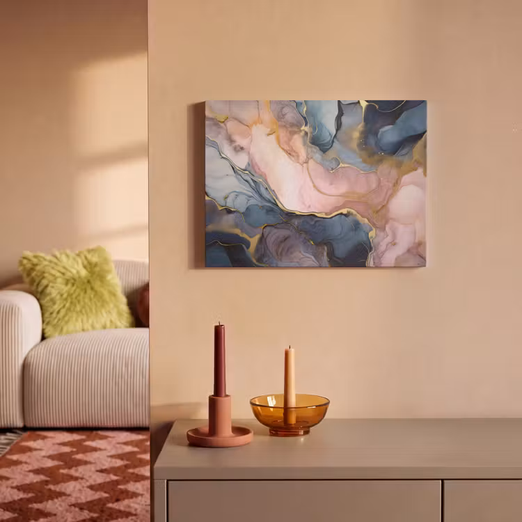 Akoestisch schilderij - Marmer - Roze - Blauw — 2