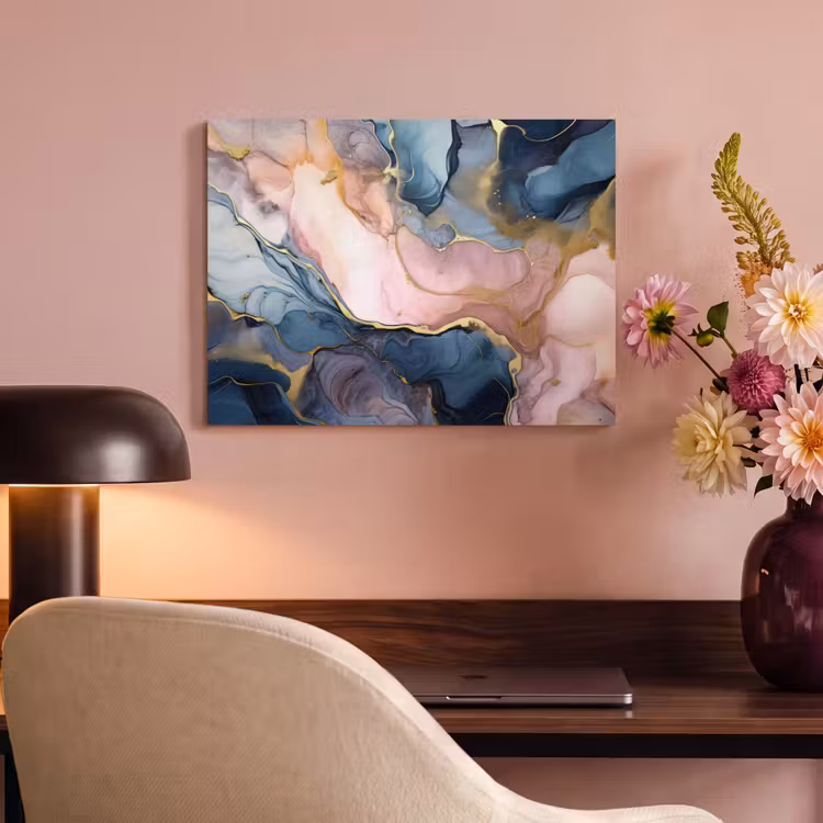 Akoestisch schilderij - Marmer - Roze - Blauw — 4
