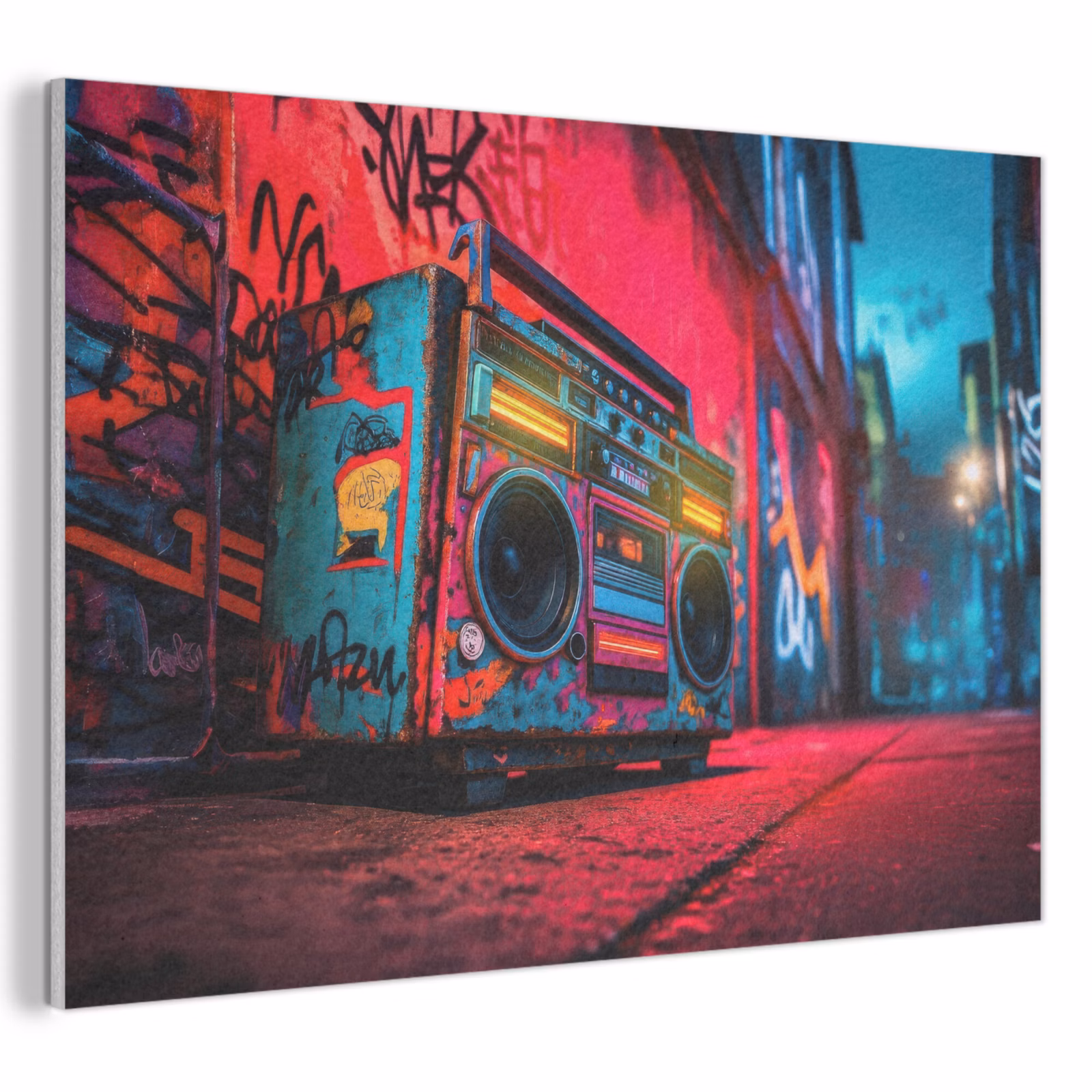 Akoestisch schilderij - Boombox - Rood - Graffiti - Neon — 1