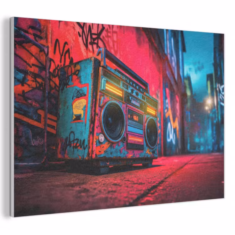 Akoestisch schilderij - Boombox - Rood - Graffiti - Neon — 1