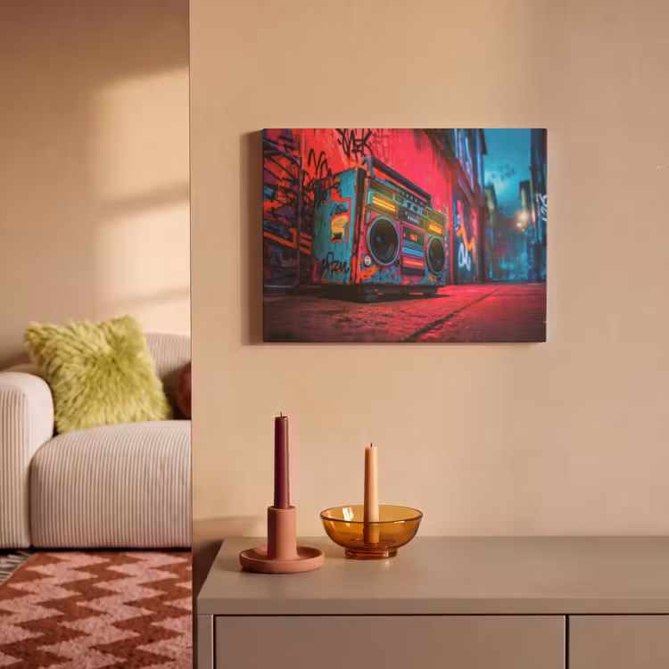 Akoestisch schilderij - Boombox - Rood - Graffiti - Neon — 2