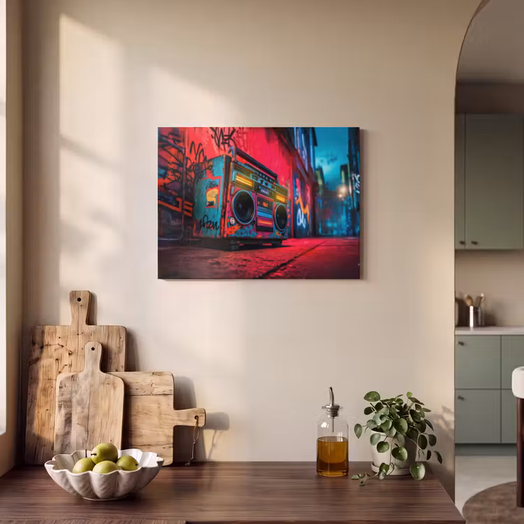 Akoestisch schilderij - Boombox - Rood - Graffiti - Neon — 3