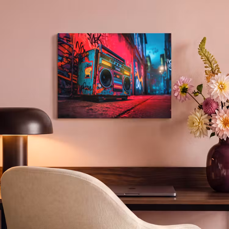 Akoestisch schilderij - Boombox - Rood - Graffiti - Neon — 4