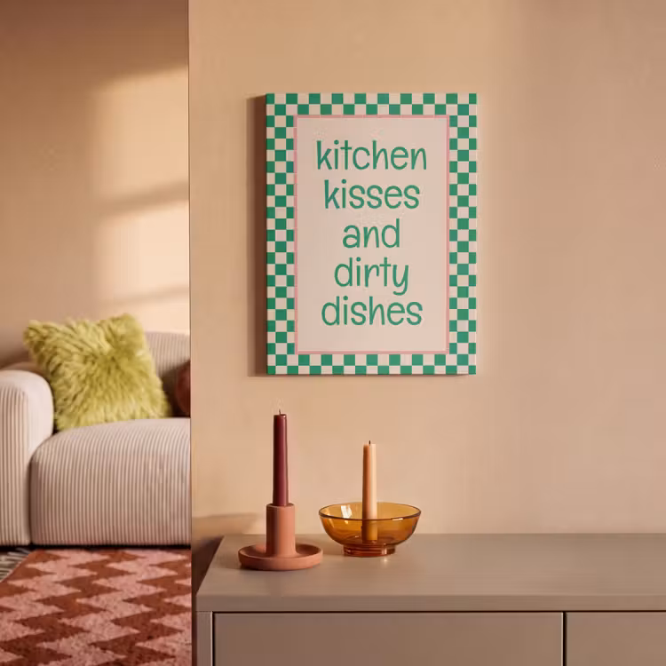 Akoestisch schilderij - Quote - Groen - Geblokt - Keuken — 2