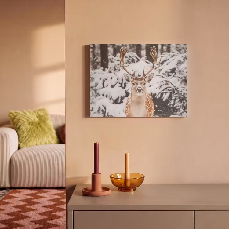 Akoestisch schilderij - Hert - Sneeuw - Winter - Bos - Dieren — 2