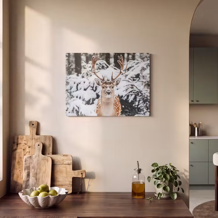 Akoestisch schilderij - Hert - Sneeuw - Winter - Bos - Dieren — 3