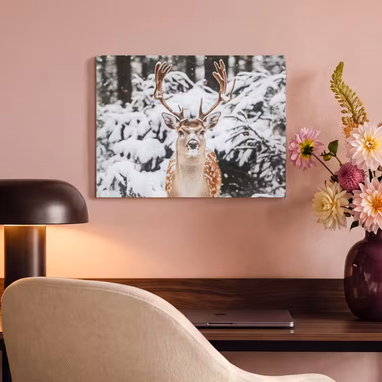 Akoestisch schilderij - Hert - Sneeuw - Winter - Bos - Dieren — 4
