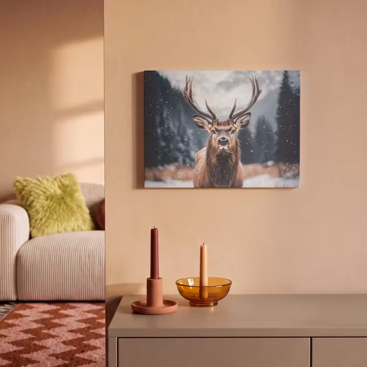 Akoestisch schilderij - Hert - Winter - Hertenkop - Sneeuw - Gewei — 2