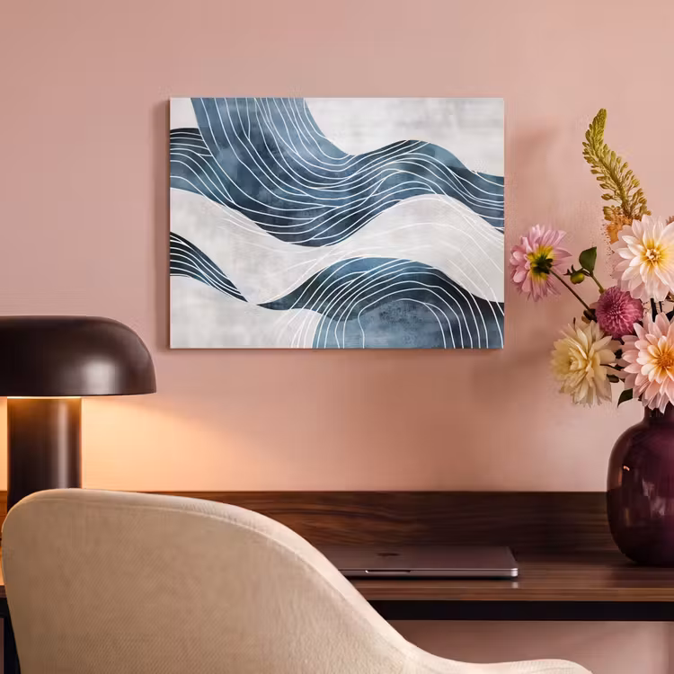 Akoestisch schilderij - Lijnen - Golven - Abstract - Blauw — 4