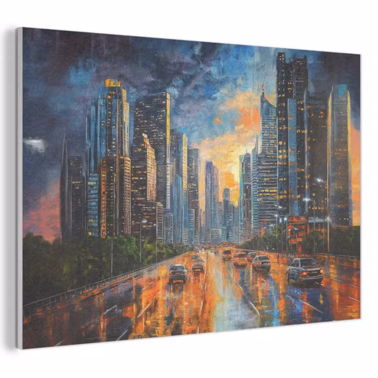 Akoestisch schilderij - Auto - Skyline - Zon - Blauw — 1