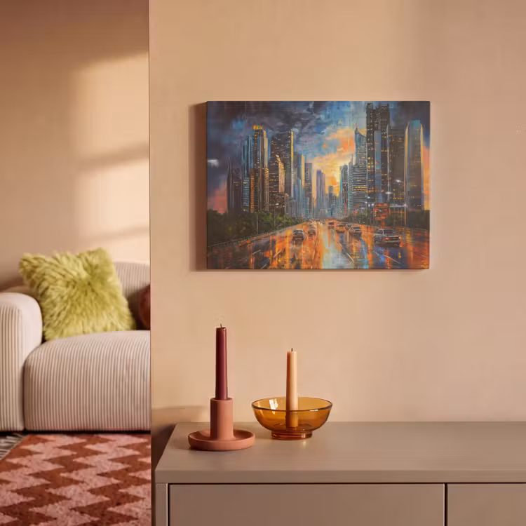 Akoestisch schilderij - Auto - Skyline - Zon - Blauw — 2
