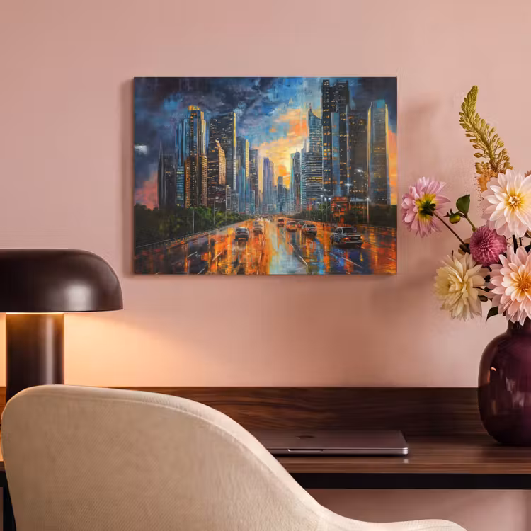 Akoestisch schilderij - Auto - Skyline - Zon - Blauw — 4
