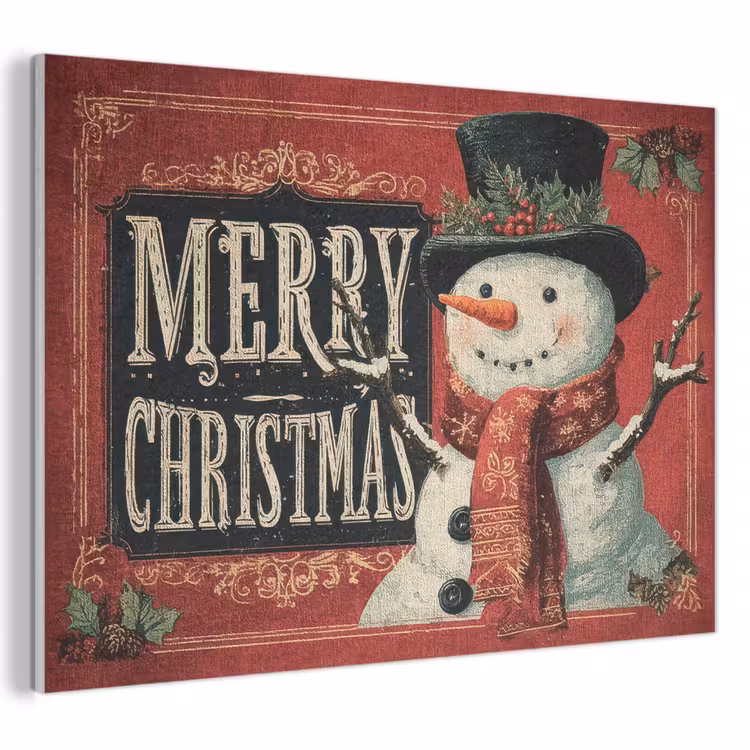 Akoestisch schilderij - Klassiek - Kerstgroet - Sneeuwpop - Rood — 1