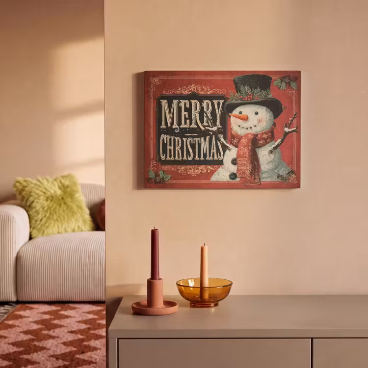 Akoestisch schilderij - Klassiek - Kerstgroet - Sneeuwpop - Rood — 2