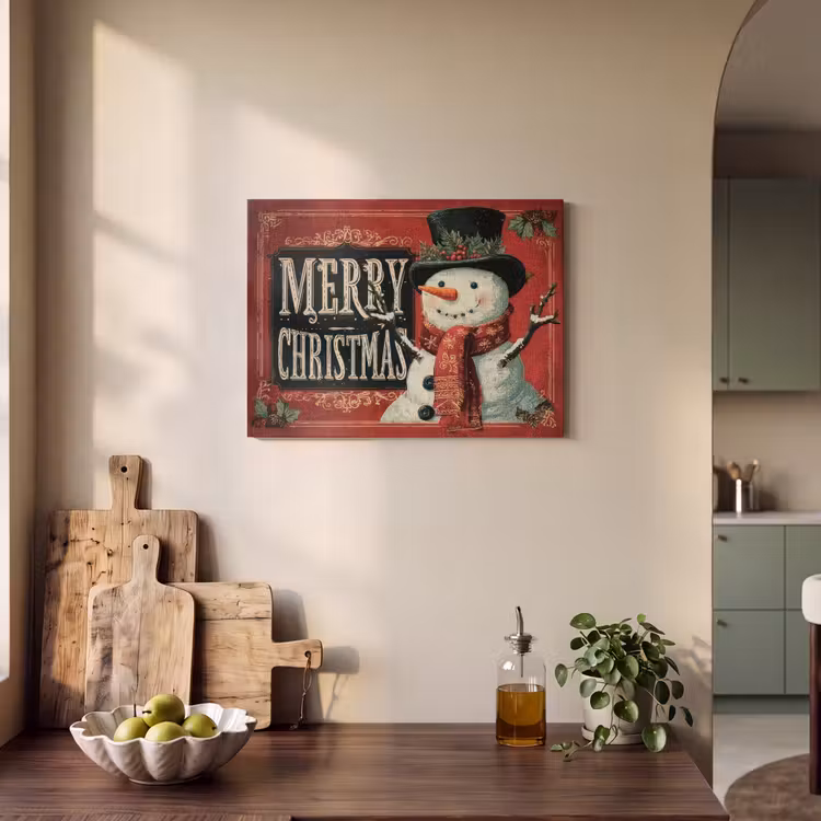 Akoestisch schilderij - Klassiek - Kerstgroet - Sneeuwpop - Rood — 3
